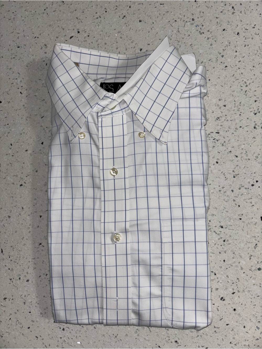 Joseph A Banks Men's White Button-Down Shirt with Blue Grid New